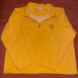 Earthbound oversized Yellow Smiley Unisex quarter zip pullover